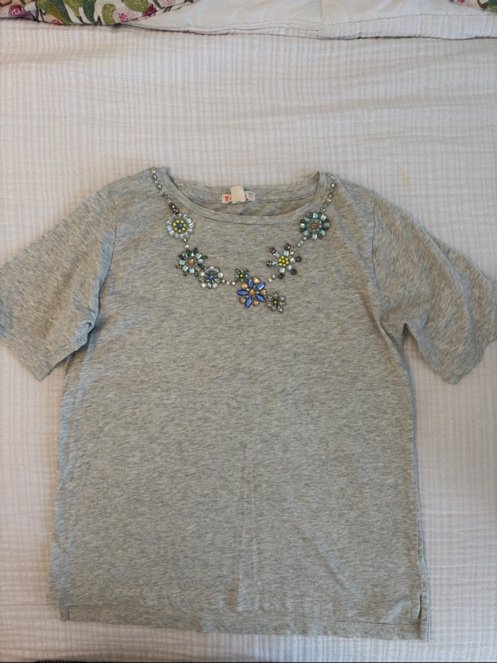 Crewcuts Gray Tee with Beaded Floral Accent